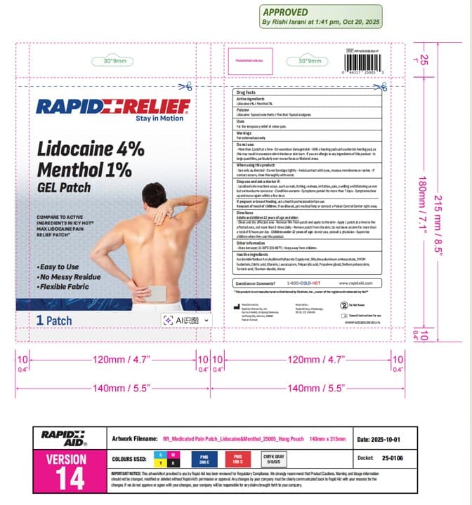Rapid Relief (Pain Relief Patch Lidocaine 4% Menthol 1%) package label