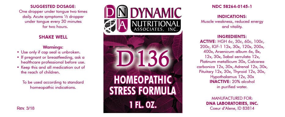 D-136 (Somatropin, Long-(arg3)insulin-Like Growth Factor-I, Arsenic Trioxide, Saw Palmetto, Platinum, Oyster Shell Calcium Carbonate, Crude, Bos Taurus Adrenal Cortex, Bos Taurus Pituitary Gland, Posterior, Thyroid, Unspecified, and Bos Taurus Hypothalamus) package label