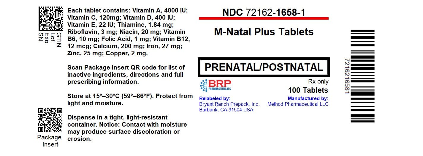 M-Natal Plus (Vitamin A, Vitamin C, Vitamin D, Vitamin E, Thiamine, Riboflavin, Niacin, Vitamin B6, Folic Acid, Vitamin B12, Calcium, Iron, Zinc, Copper) package label