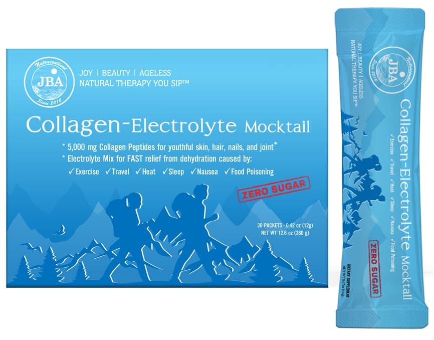 Jba Collagen-Electrolyte Mocktail (Vitamin C,thiamin,riboflavin,niacin,vitamin B6,folate,biotin,pantothenic Acid,magnesium,zinc,sodium,potassium,bovine Collagen Peptides) package label