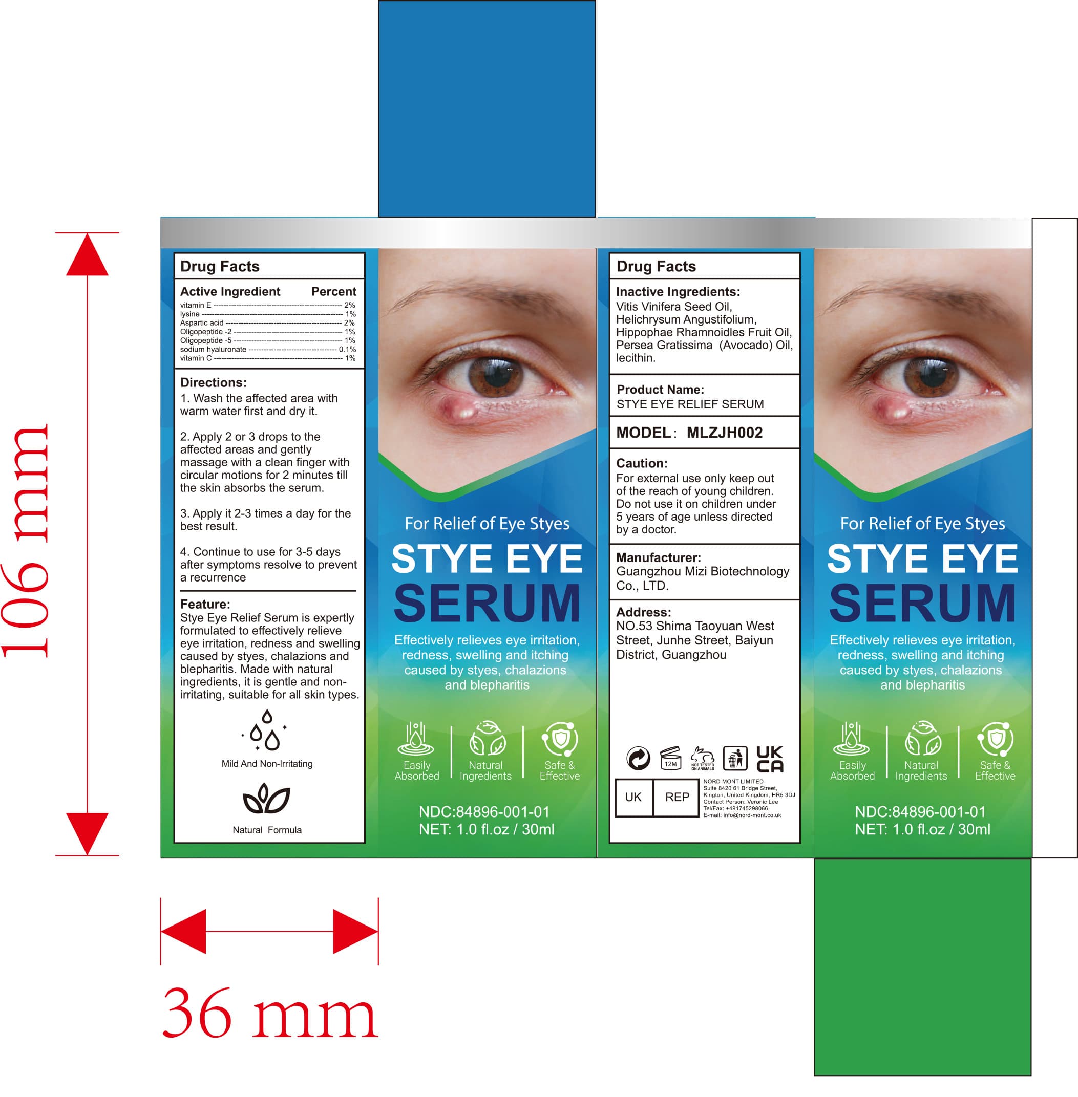 Stye Eye Relief Serum (Vitamin E, Lysine) package label