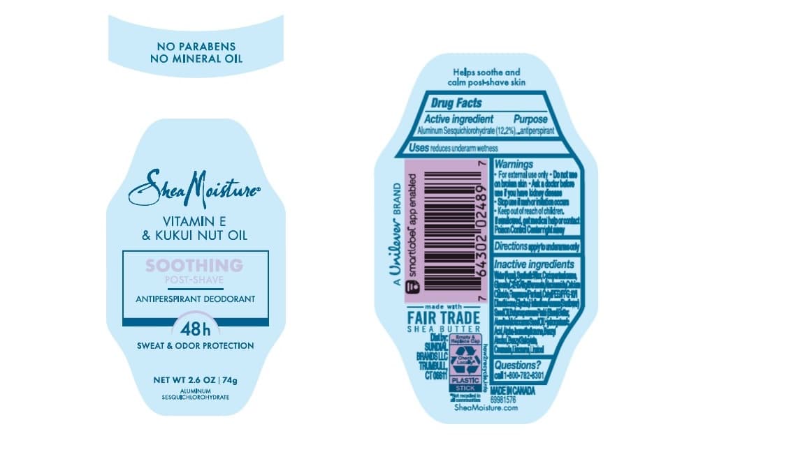 Dove (Vitamin E and Kukui Nut Oil Soothing Post-Shave 48h Antiperspirant Deodorant) package label