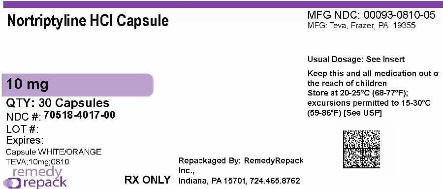 Nortriptyline Hydrochloride — Reference image, actual packaging may vary