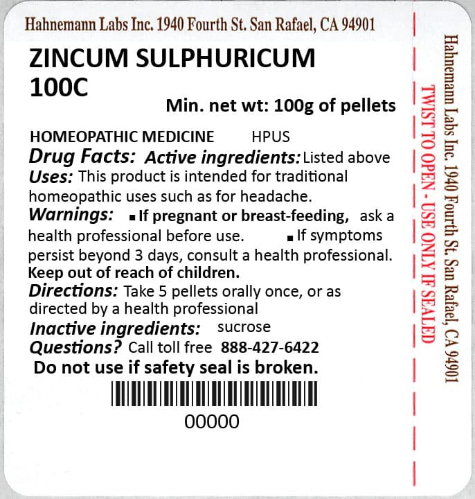 Zincum Sulphuricum package label