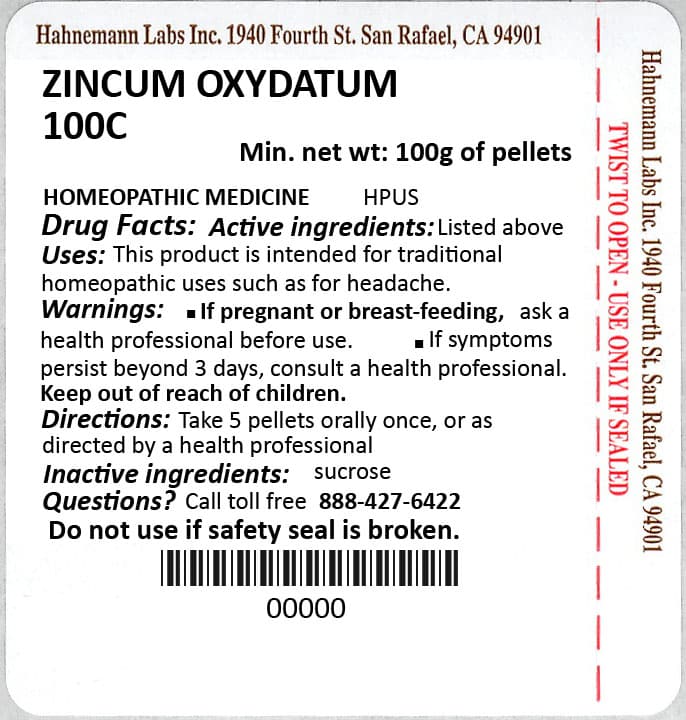 Zincum Oxydatum package label