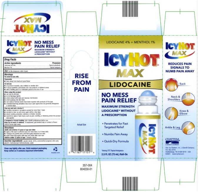 Icy Hot with Lidocaine No-Mess package label