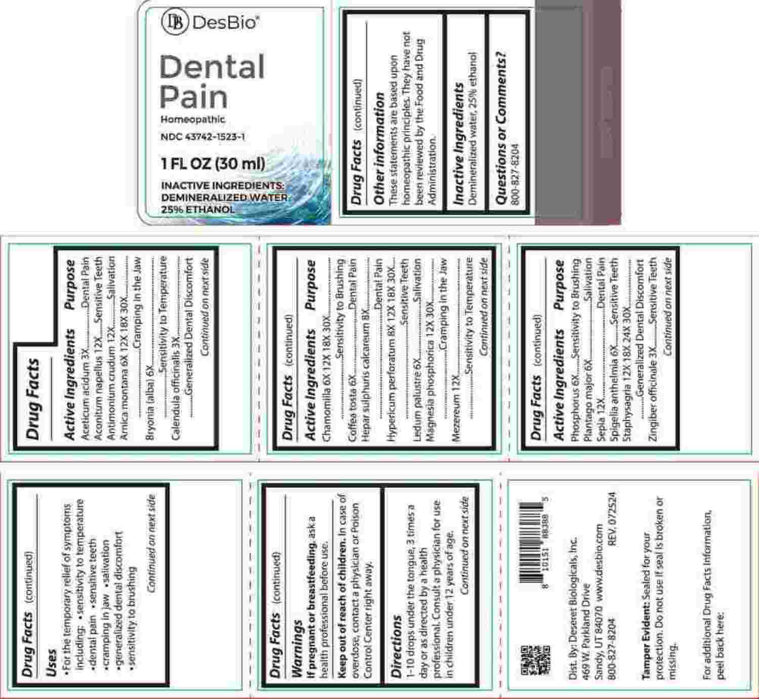 Dental Pain package label