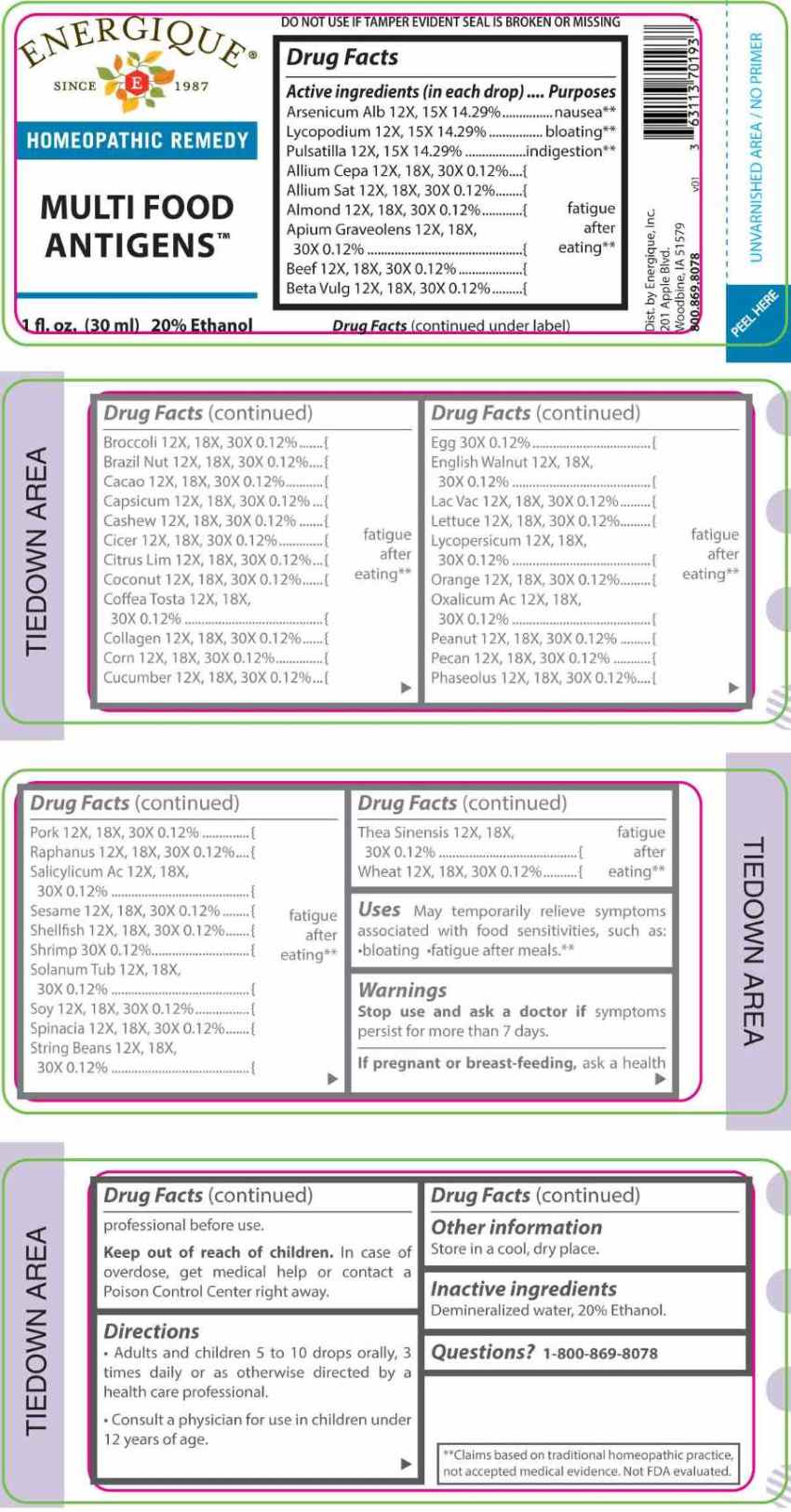 Multi Food Antigens package label