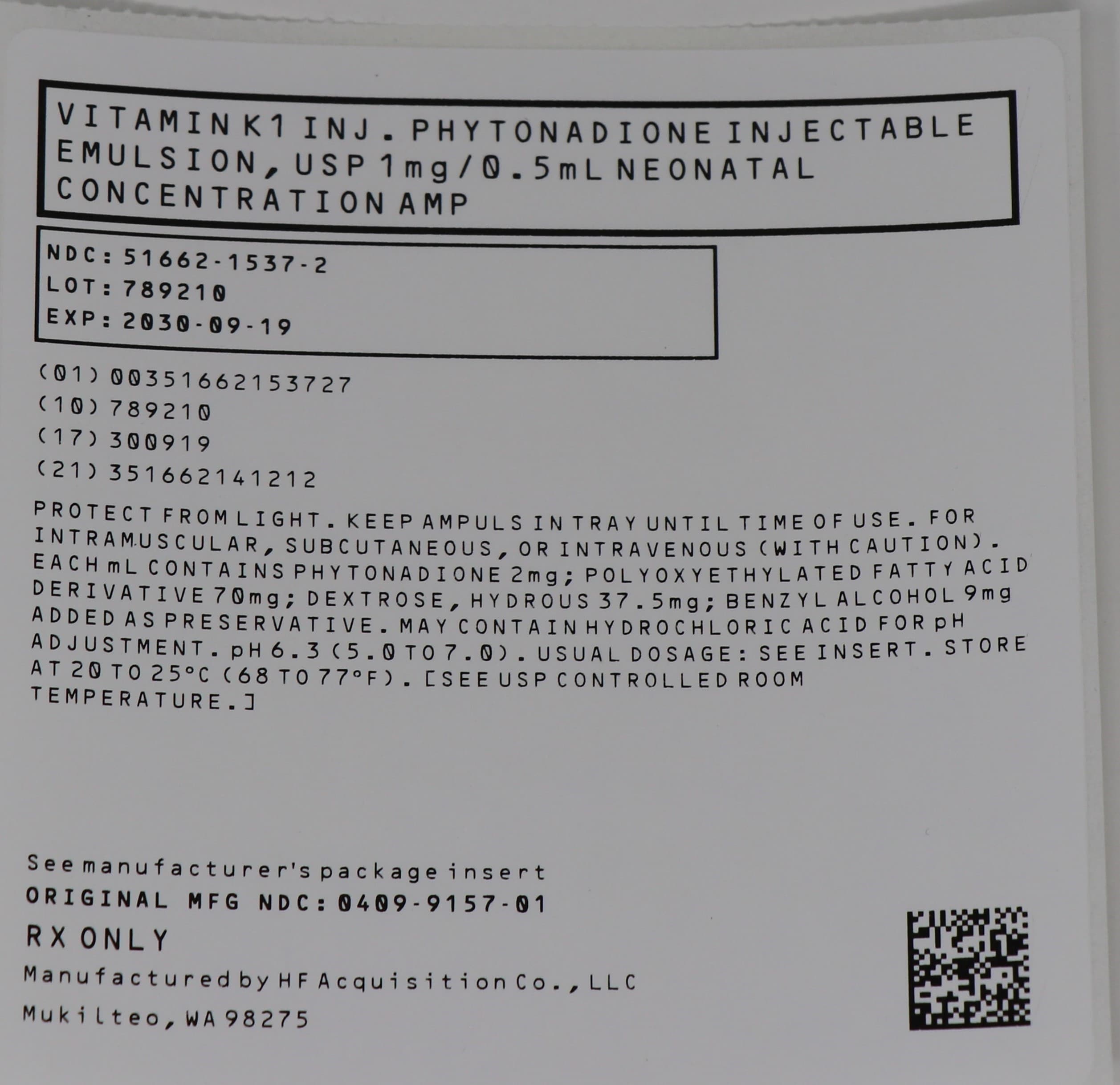 Vitamin K1, Phytonadione package label