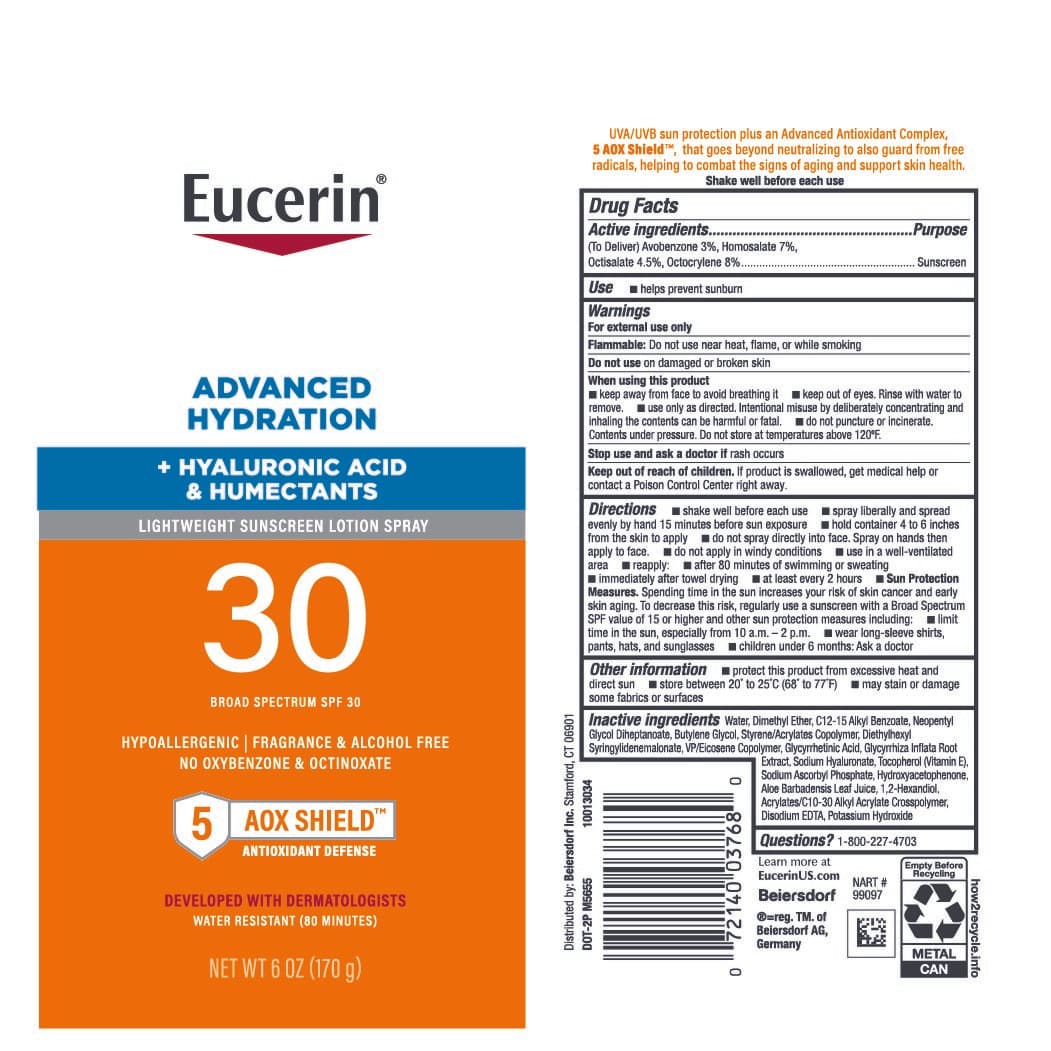 Eucerin Advanced Hydration Sunscreen SPF 30 package label