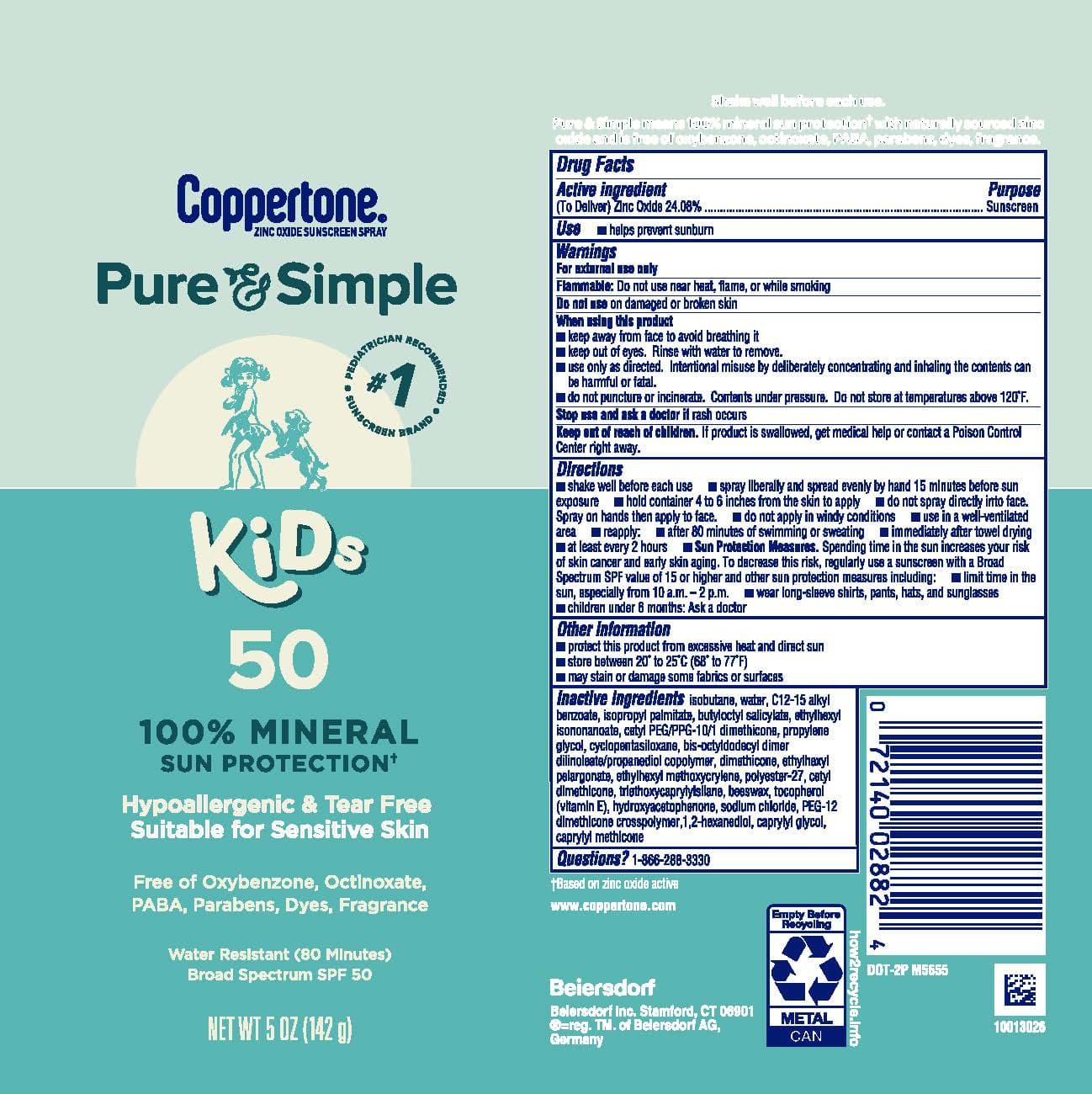 Coppertone Pure and Simple Kids Sunscreen SPF 50 package label