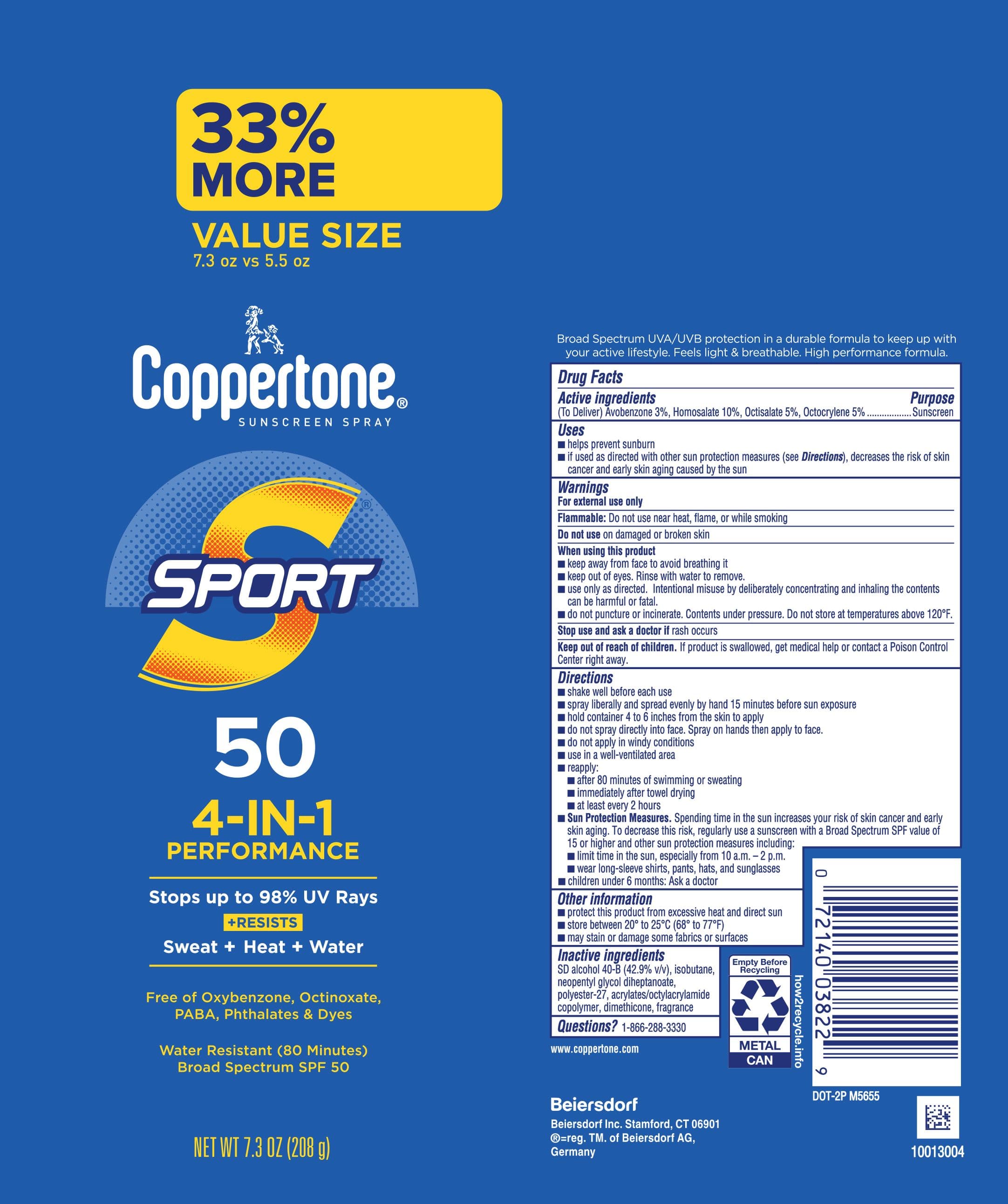 Coppertone Sport Sunscreen SPF 50 package label