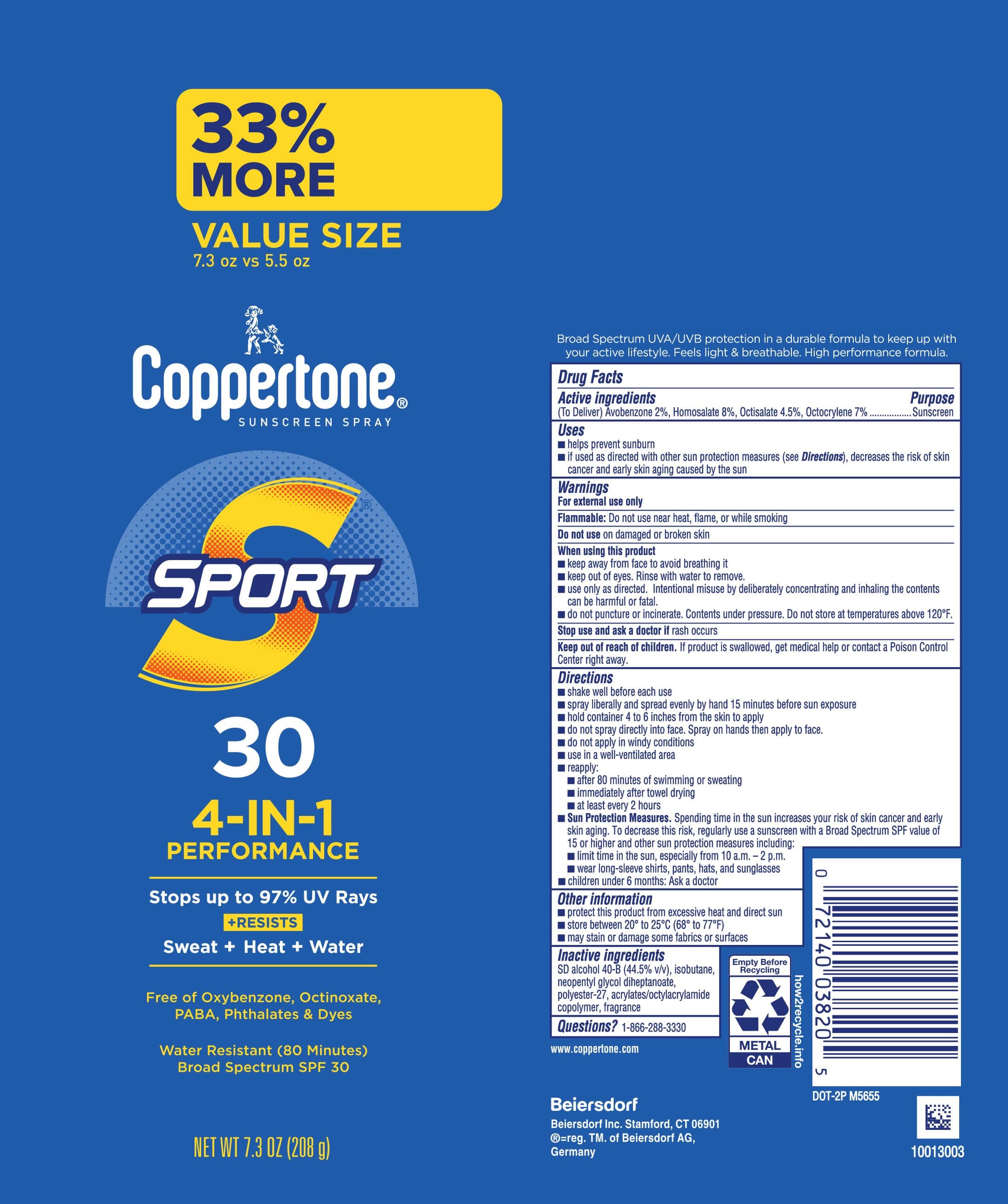 Coppertone Sport Sunscreen SPF 30 package label