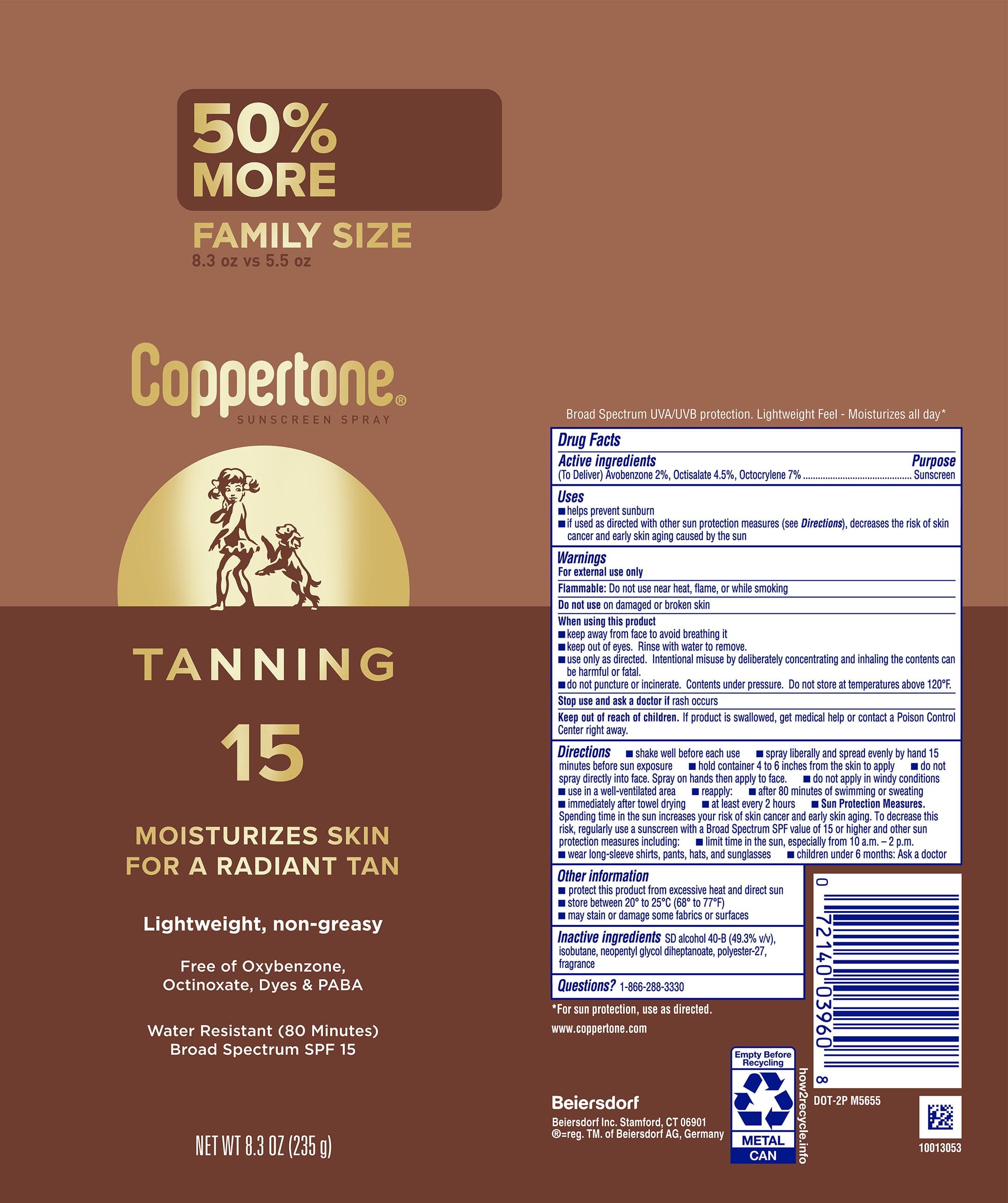 Coppertone Tanning Sunscreen SPF 15 package label