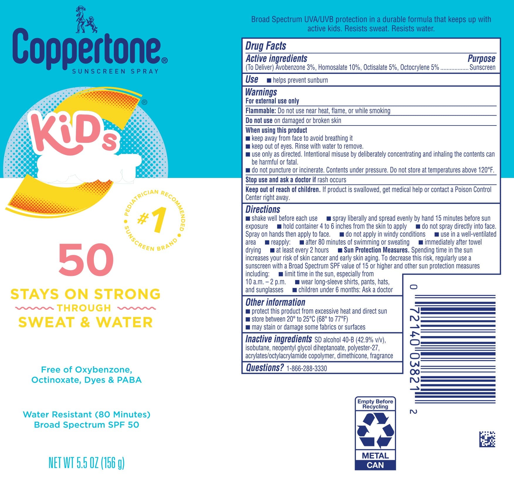 Coppertone Kids Sunscreen SPF 50 package label