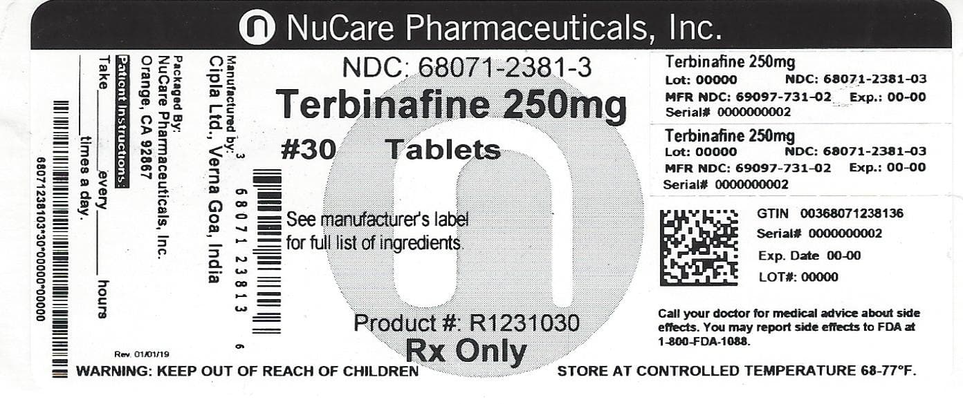 Terbinafine Tablets 250 Mg package label