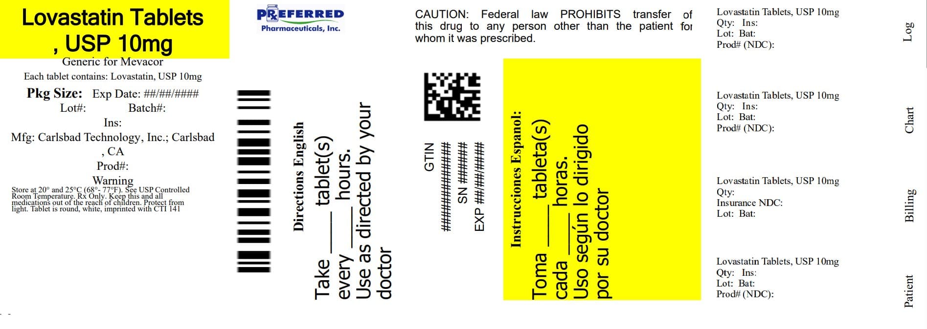 Lovastatin package label