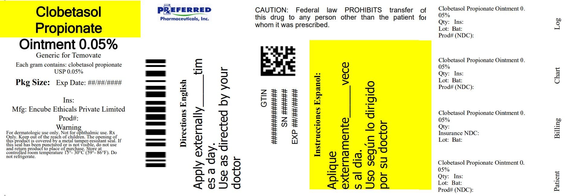 Clobetasol Propionate Ointment, 0.05% package label