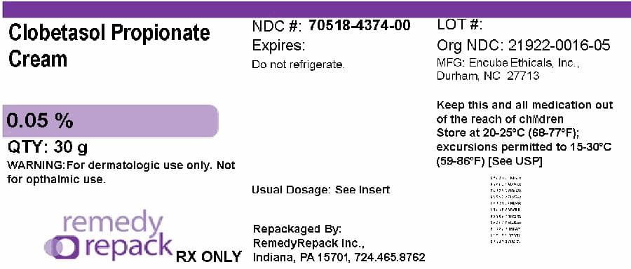 Clobetasol Propionate Cream Usp, 0.05% package label