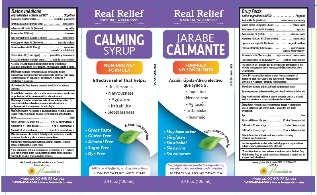 Real Relief Natural Wellness Calming Syrup package label