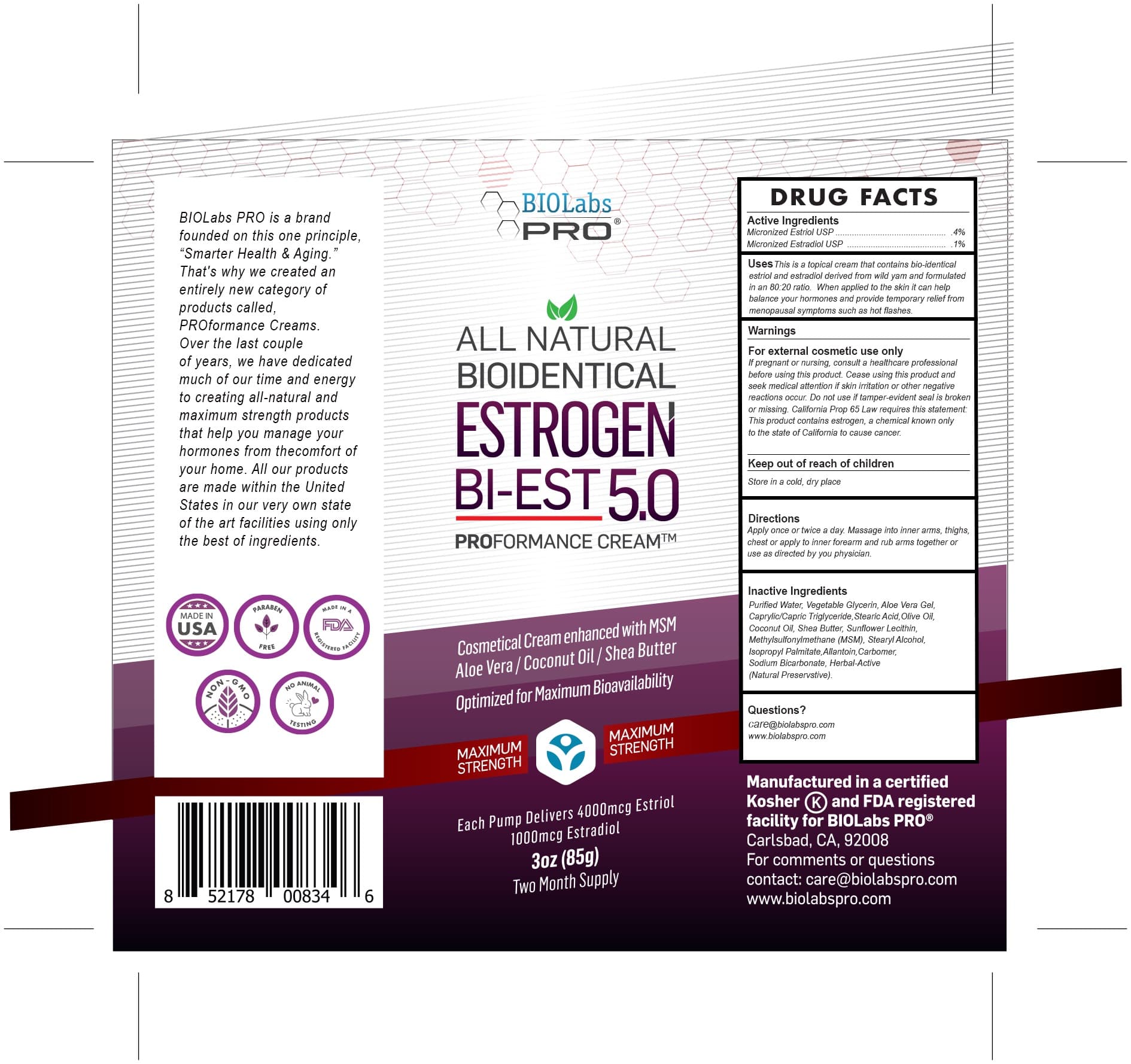 Biest 5.0 Estrogen Cream package label