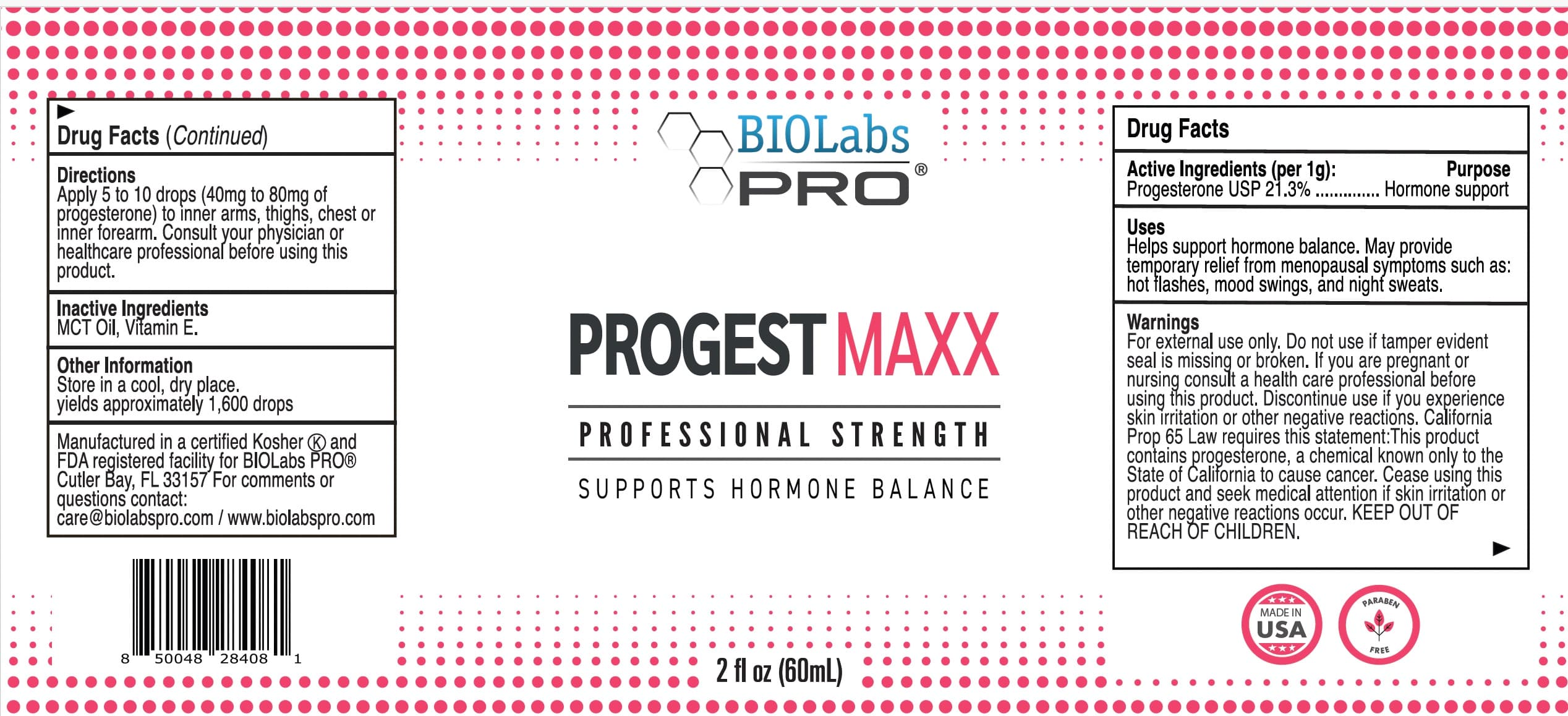 Progest-Oil-2oz-Sb package label
