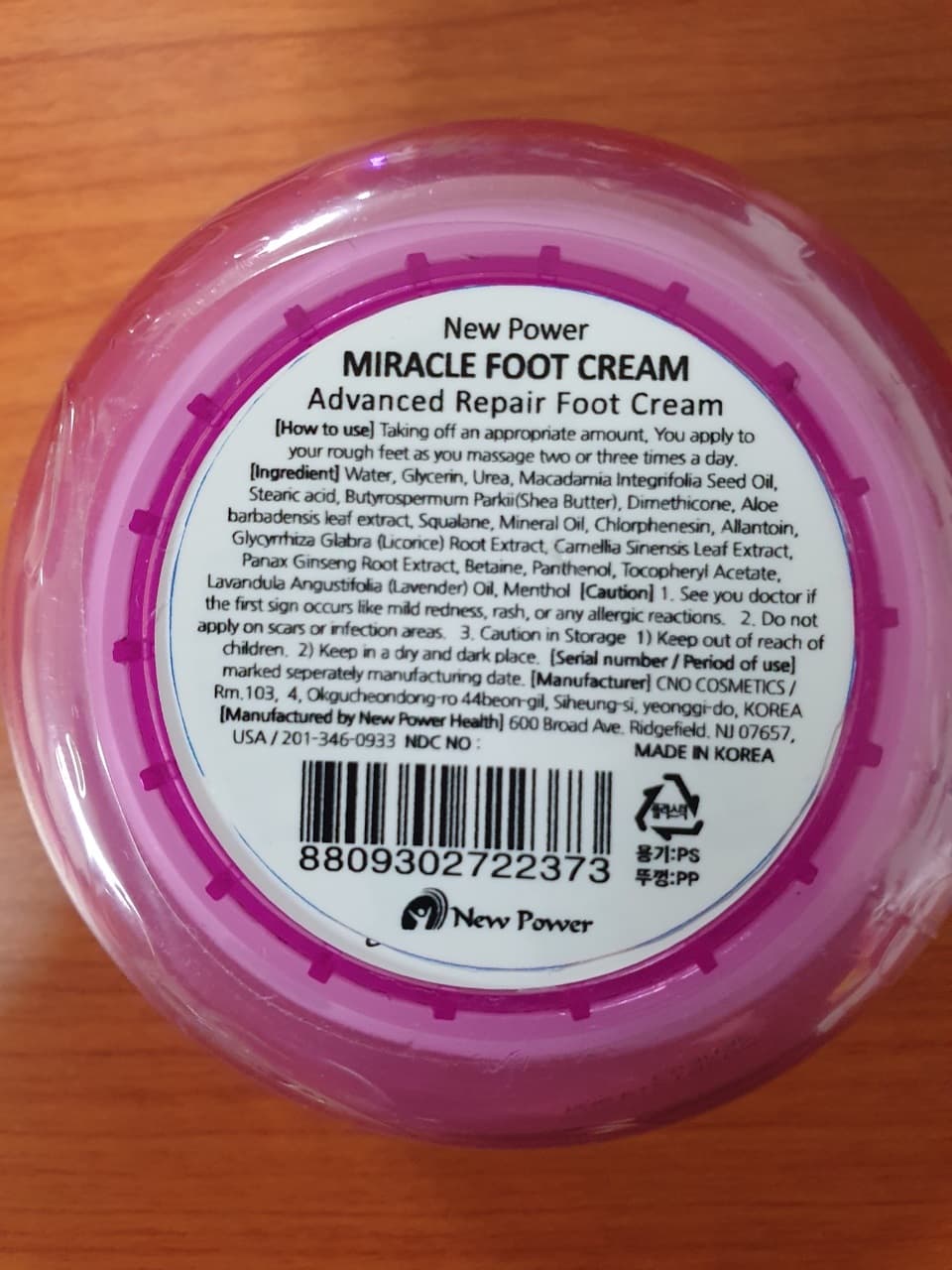 Miracle Footcream Lavender package label