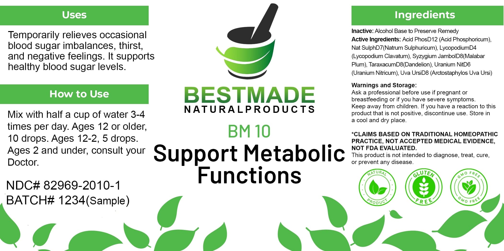 Bestmade Natural Products Bm10 package label