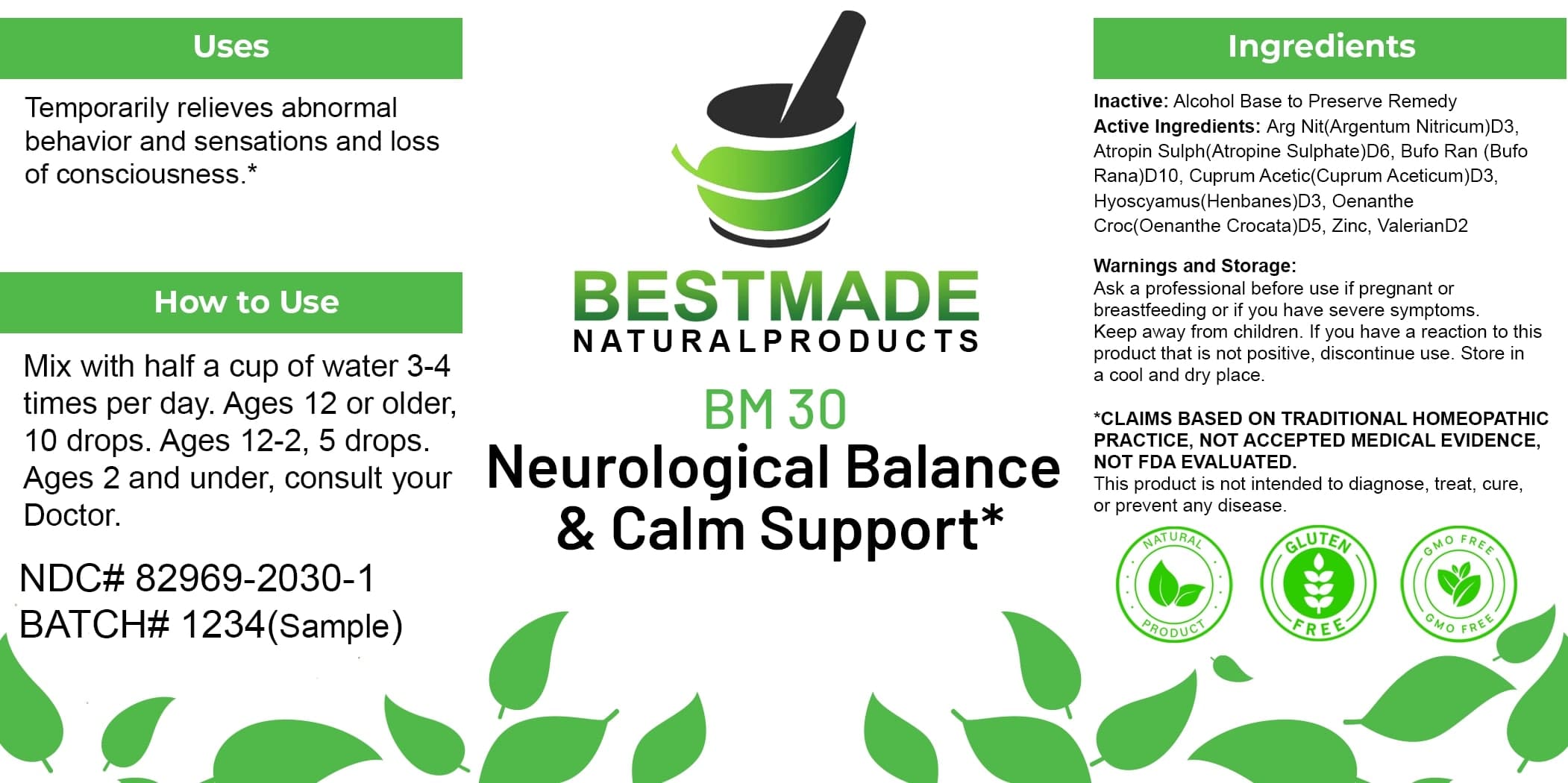 Bestmade Natural Products Bm30 package label
