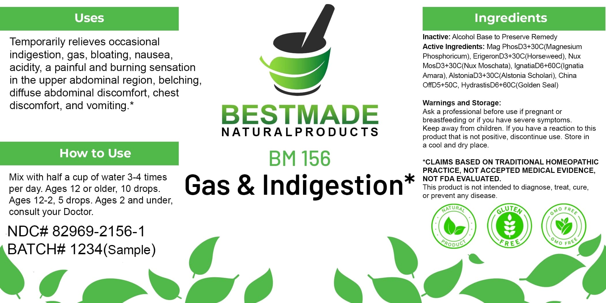 Bestmade Natural Products Bm156 package label