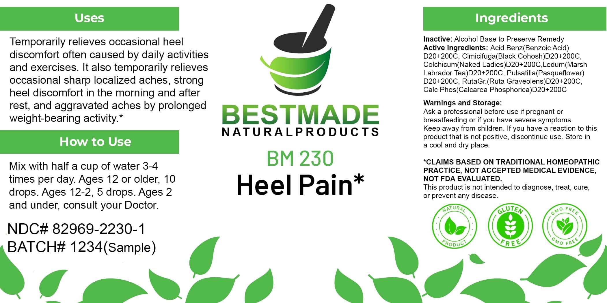Bestmade Natural Products Bm230 package label