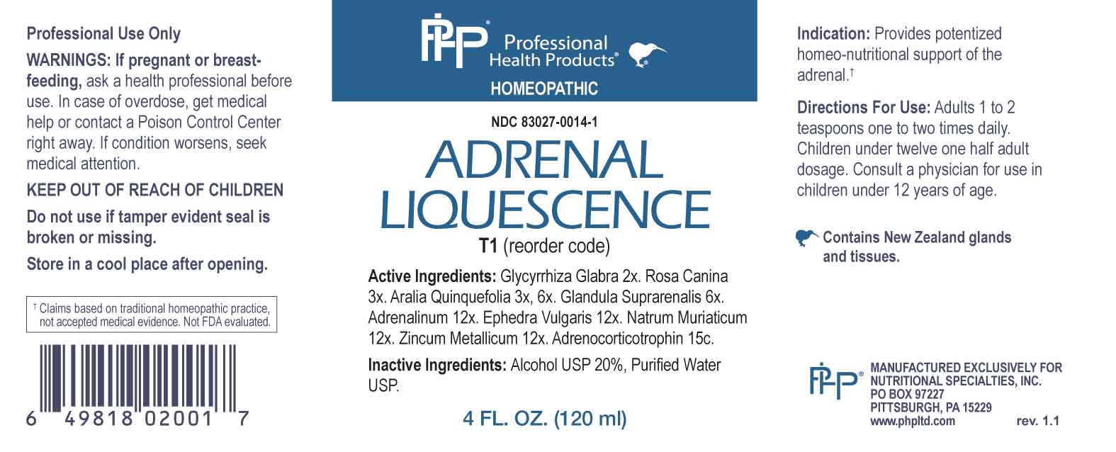 Adrenal Liquescence package label
